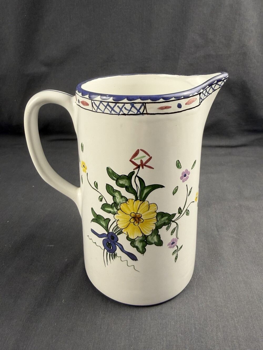Vintage Lisbon Ceramic Pitcher Hand painted in Portugal for Tiffany & Co 7" H